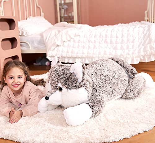 IKASA Large Wolf Stuffed Animal Plush Toy,Giant Cute Jumbo Soft Toys,Huge Big Size Plushy Fluffy Fat Oversized Plushie,Gifts for Kids Girls Boys Girlfriend Children (30 inches, Coffee Brown)