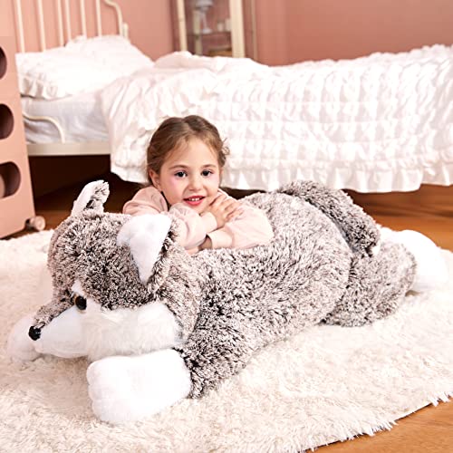 IKASA Large Wolf Stuffed Animal Plush Toy,Giant Cute Jumbo Soft Toys,Huge Big Size Plushy Fluffy Fat Oversized Plushie,Gifts for Kids Girls Boys Girlfriend Children (30 inches, Coffee Brown)