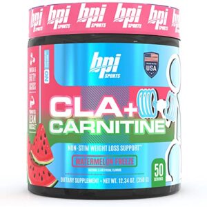 bpi sports cla+carnitine–conjugated linoleic acid–weight loss formula –metabolism, performance, lean muscle–caffeine free–for men & women–watermelon freeze–50 servings – 12.34 oz.(packaging may vary)