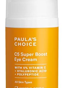 Paula's Choice C5 Super Boost Eye Cream with 5% Vitamin C, Hyaluronic Acid & Peptides, for Puffy Eyes, Dark Circles, Fine Lines & Crow’s Feet, 0.5 Fl Oz 