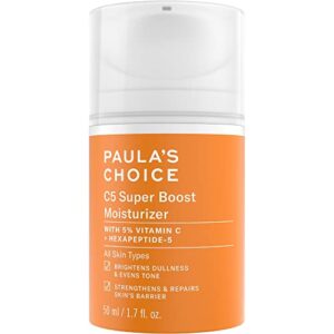 paula’s choice c5 super boost moisturizer with 5% vitamin c, polyglutamic acid & squalane, daily face lotion for lightweight hydration, discoloration, uneven tone, fine lines & acne-prone skin, fragrance-free & paraben-free 1.7 fl oz.