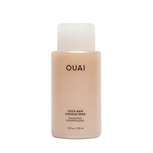 ouai thick shampoo. fight frizz and nourish dry, thick hair with strengthening keratin, marshmallow root, shea butter and avocado oil. free from parabens, sulfates and phthalates. 10 oz