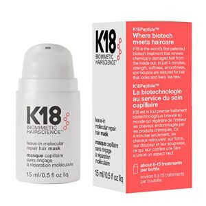 k18 leave-in repair hair mask treatment to repair dry or damaged hair – 4 minutes to reverse hair damage from bleach, color, chemical services and heat, 15 ml