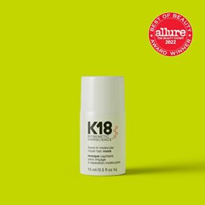 K18 Leave-In Repair Hair Mask Treatment to Repair Dry or Damaged Hair - 4 Minutes to Reverse Hair Damage from Bleach, Color, Chemical Services and Heat, 15 ml