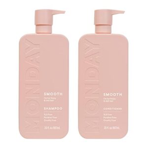 monday haircare smooth shampoo + conditioner bathroom set (2 pack) 30oz each for frizzy, coarse, and curly hair, made from coconut oil, shea butter, & vitamin e, 100% recyclable bottles