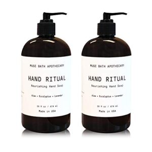 muse bath apothecary hand ritual – aromatic and nourishing hand soap, infused with natural aromatherapy essential oils – 16 oz, aloe + eucalyptus + lavender, 2 pack