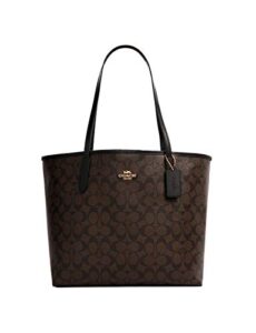 coach womens city tote in signature canvas (brown black)