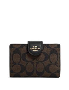 coach women’s medium corner zip wallet in signature canvas (brown – black)