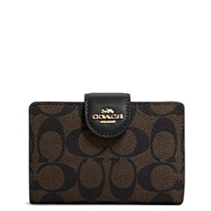 Coach Women's Medium Corner Zip Wallet in Signature Canvas (Brown - Black)