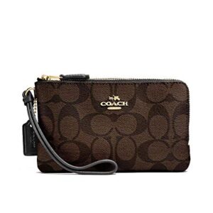 Coach Signature PVC Double Corner Zip Wristlet Wallet, Im/Brown/Black, One Size