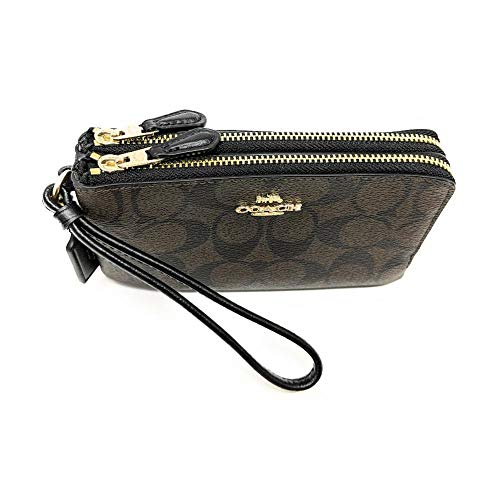 Coach Signature PVC Double Corner Zip Wristlet Wallet, Im/Brown/Black, One Size