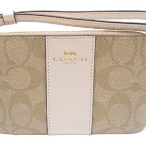 Coach Signature PVC Leather Corner Zip Wristlet, Light Khaki, Chalk