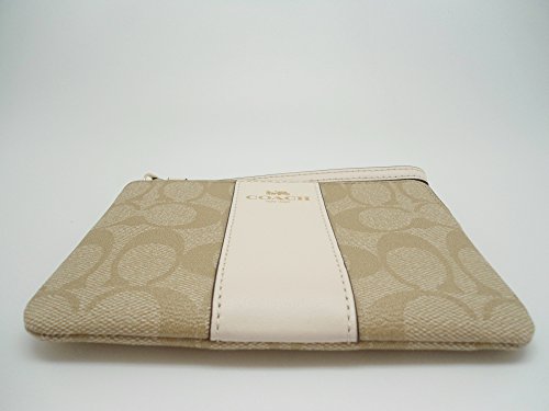 Coach Signature PVC Leather Corner Zip Wristlet, Light Khaki, Chalk