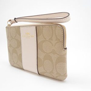 Coach Signature PVC Leather Corner Zip Wristlet, Light Khaki, Chalk