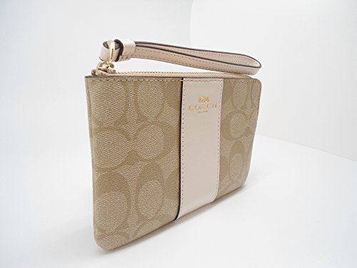 Coach Signature PVC Leather Corner Zip Wristlet, Light Khaki, Chalk