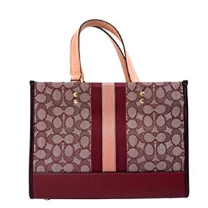 COACH Dempsey Carryall In Signature Jacquard With Stripe And COACH Patch Gold/Wine Multi