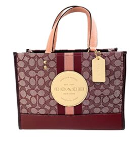 coach dempsey carryall in signature jacquard with stripe and coach patch gold/wine multi