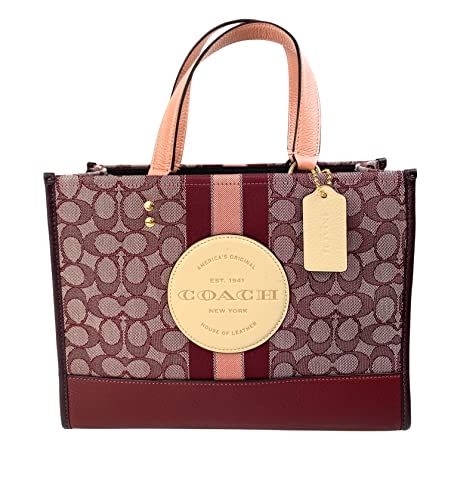 COACH Dempsey Carryall In Signature Jacquard With Stripe And COACH Patch Gold/Wine Multi