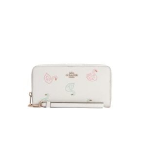 Coach Women's Long Zip Around Wallet (Coated Canvas, Swan Print - Chalk Multi)