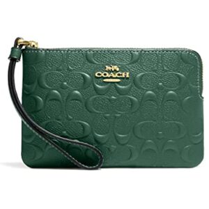 COACH Signature Leather Corner Zip Wristlet Everglade