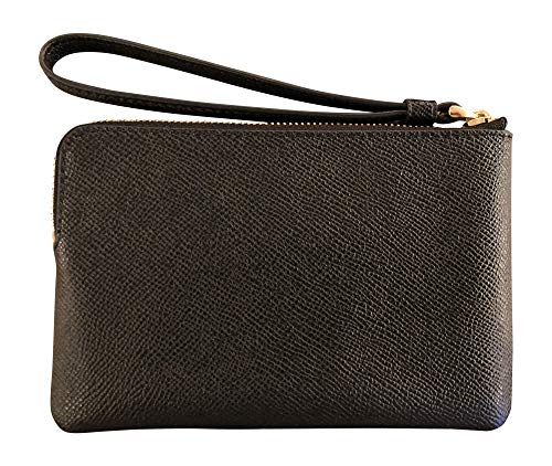 Coach Crossgrain Leather Corner Zip Wristlet, Black