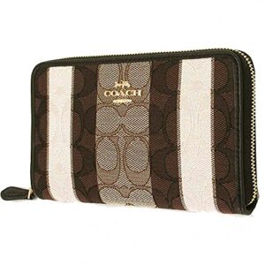 coach womens medium id zip wallet in signature jacquard with stripes im/khaki black multi
