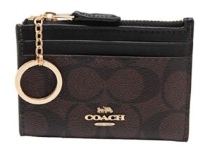 coach signature c mini skinny id and coin case with attached key ring (brown/black/gold)