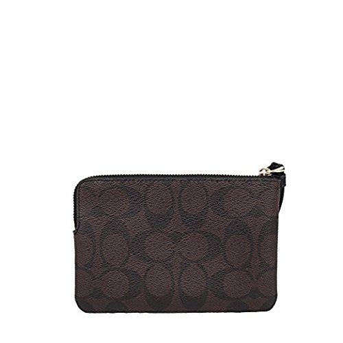 Coach F58035 Corner Zip Wristlet in Signature Coated Canvas Brown Black