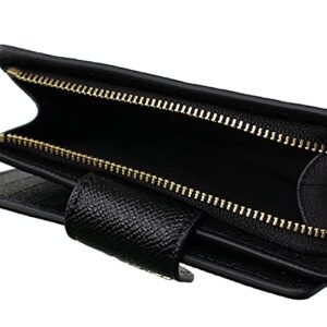 COACH Medium Leather Corner Zip Wallet in Black - Gold, Style No. 6390