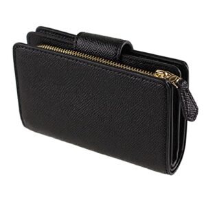 COACH Medium Leather Corner Zip Wallet in Black - Gold, Style No. 6390