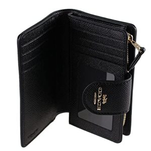 COACH Medium Leather Corner Zip Wallet in Black - Gold, Style No. 6390