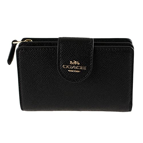 COACH Medium Leather Corner Zip Wallet in Black - Gold, Style No. 6390