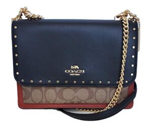 coach women’s klare crossbody shoulder handbag in signature coated canvas, calf & snake-embossed leather (khaki/black/berry/multi/gold)
