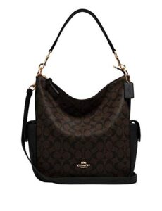 coach pennie leather shoulder purse – #c1523 – black/brown/signature