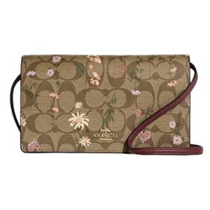 Coach Women's Anna Foldover Crossbody Clutch (Signature Canvas - Wildflower Print - Khaki)