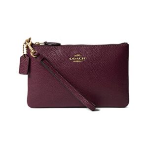 COACH Polished Pebble Small Wristlet Deep Berry One Size