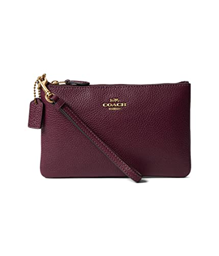 COACH Polished Pebble Small Wristlet Deep Berry One Size