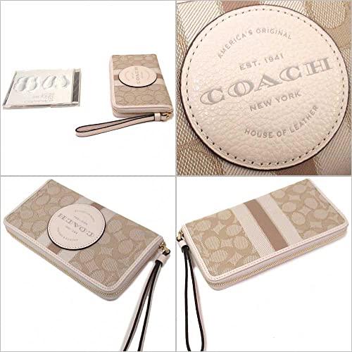 COACH Dempsey Large Phone Wallet in Signature Jacquard (Light Khaki/Chalk)