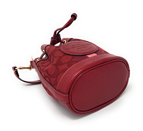 COACH Women's Mini Dempsey Bucket Bag In Signature Jacquard With Stripe Patch (Red Apple Multi)