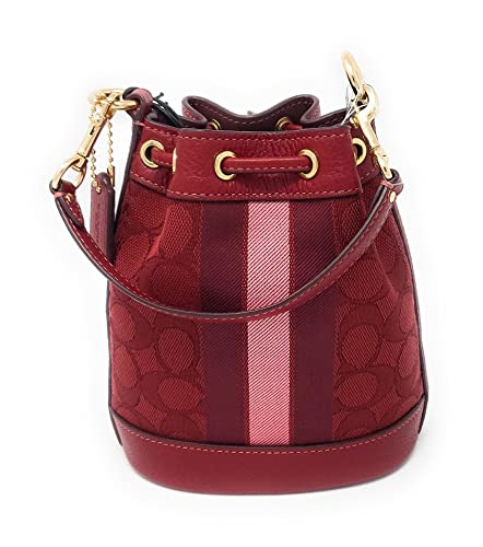 COACH Women's Mini Dempsey Bucket Bag In Signature Jacquard With Stripe Patch (Red Apple Multi)