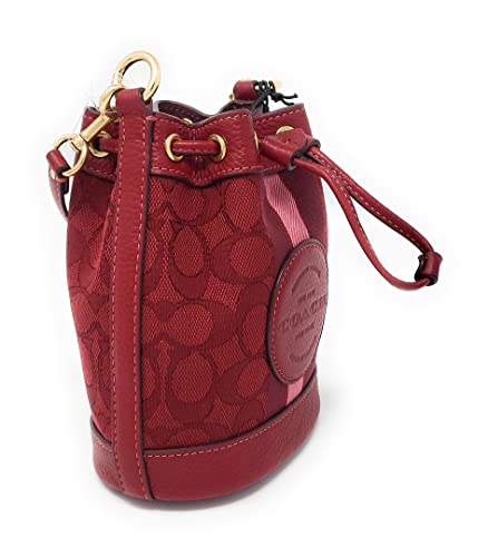 COACH Women's Mini Dempsey Bucket Bag In Signature Jacquard With Stripe Patch (Red Apple Multi)