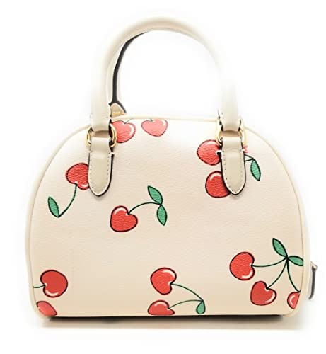 COACH Sydney Satchel With Heart Cherry Print in Chalk/Multi