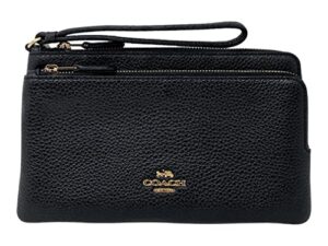 coach double zip leather wallet wristlet style no. c5610, lightweight, black
