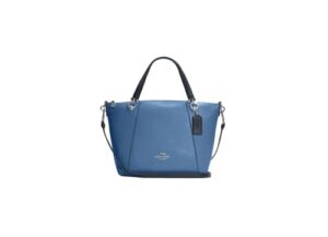 coach kacey satchel in colorblock signature canvas (sv/sky blue multi)