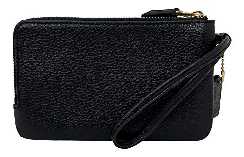 Coach Pebbled Leather Double Corner Zip Wristlet Black Style No 6649