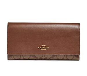 coach signature leather trifold id wallet – #f88024, brown, medium