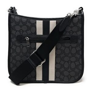 COACH Women's Dempsey File Crossbody Shoulder Bag (Signature Jacquard - Stripe - Patch - Black Smoke - Black Multi)