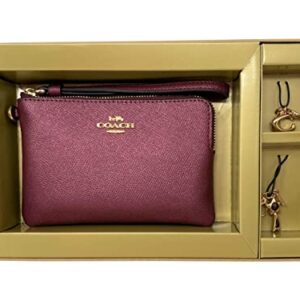 COACH Boxed Corner Zip Glitter Wristlet Black Cherry