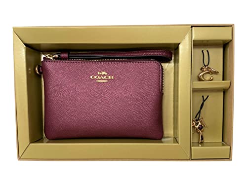 COACH Boxed Corner Zip Glitter Wristlet Black Cherry