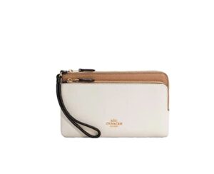 coach double zip leather wallet in colorblock chalk multi style no. c7368